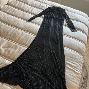 Self-Portrait Black Long Sleeve Gown with Silver Accents